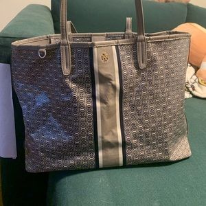 Tory Burch Gemini link French gray coated canvas tote